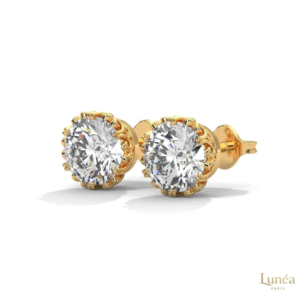 Floral-inspired 0.90 CT lab-grown diamond stud earrings in 14K white gold with intricate filigree detailing.