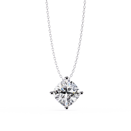 2.30 CT Cushion-Cut Lab-Grown Diamond Solitaire Pendant Necklace in 14K Gold & Platinum