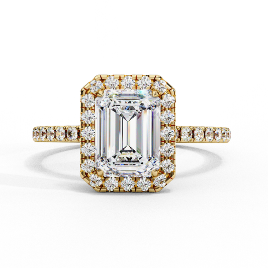 2.02 CTW Emerald-Cut Lab-Grown Diamond Halo Pavé Engagement Ring in 14K Rose Gold