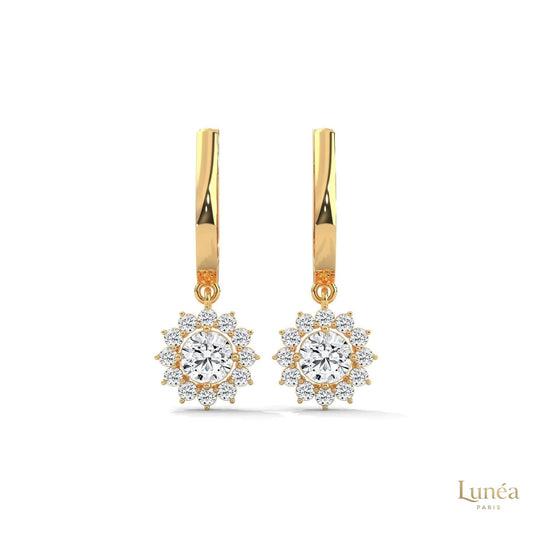 1.10 CT. Diamond Sunburst Drop Earrings