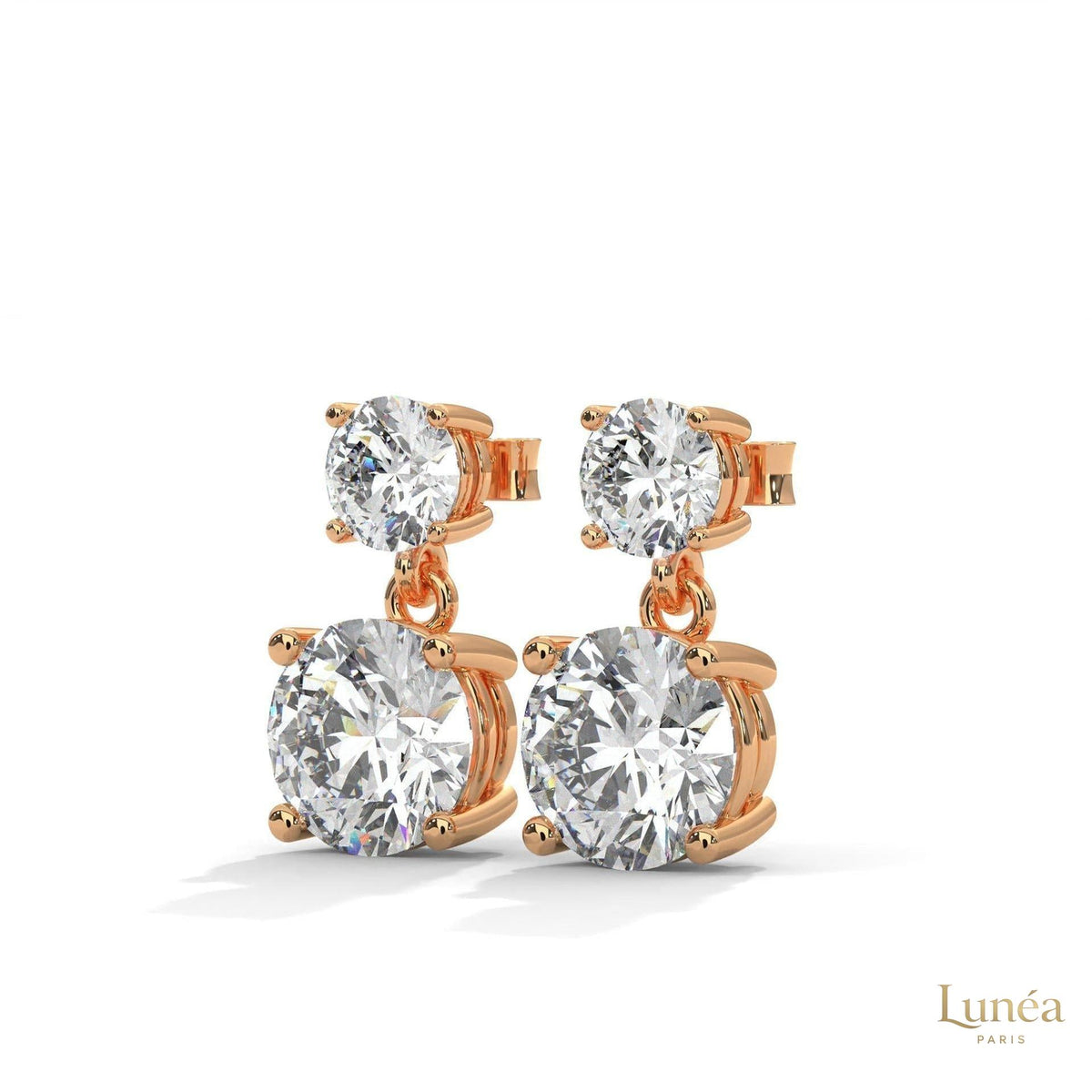1.50 CT two-stone lab-grown diamond drop earrings in polished 14K gold with a secure four-prong setting.