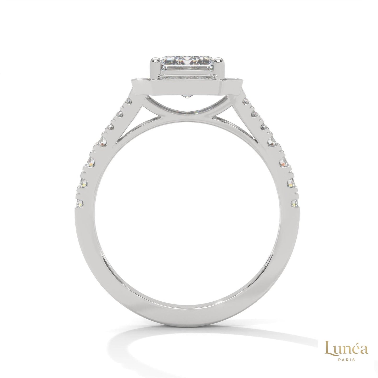 1.60 Ct. Emerald-Cut Halo Lab Diamond Engagement Ring