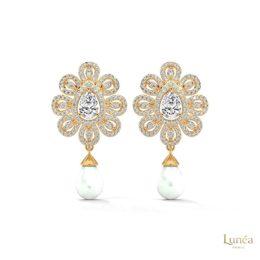 1.70 CT. Diamond & Pearl Teardrop Earrings