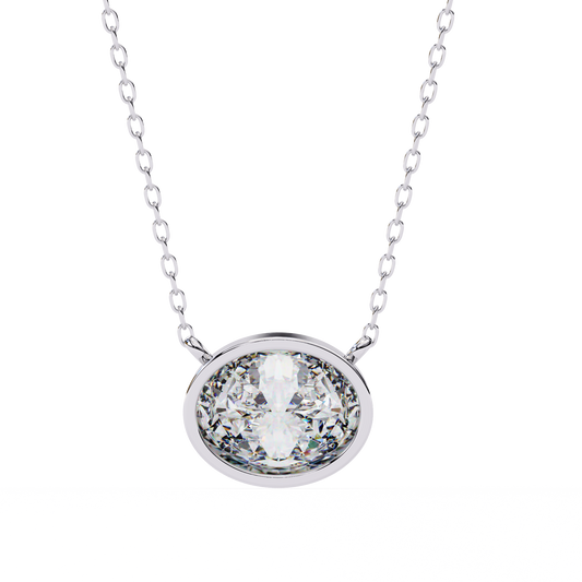 1.60 CT Oval Lab-Grown Diamond Bezel Pendant Necklace in 14K Gold & Platinum