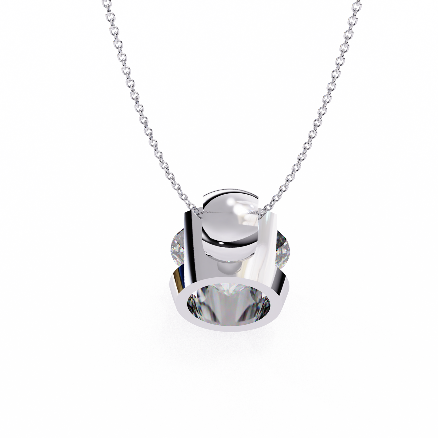 2.20 CT Round Lab-Grown Diamond Partial-Bezel Solitaire Pendant Necklace in 14K Gold & Platinum