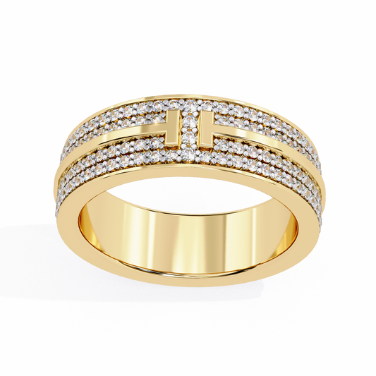 0.80 CTW Four-Row Pavé Lab-Grown Diamond Wide Band with Polished Cross Detail in 14K Gold
