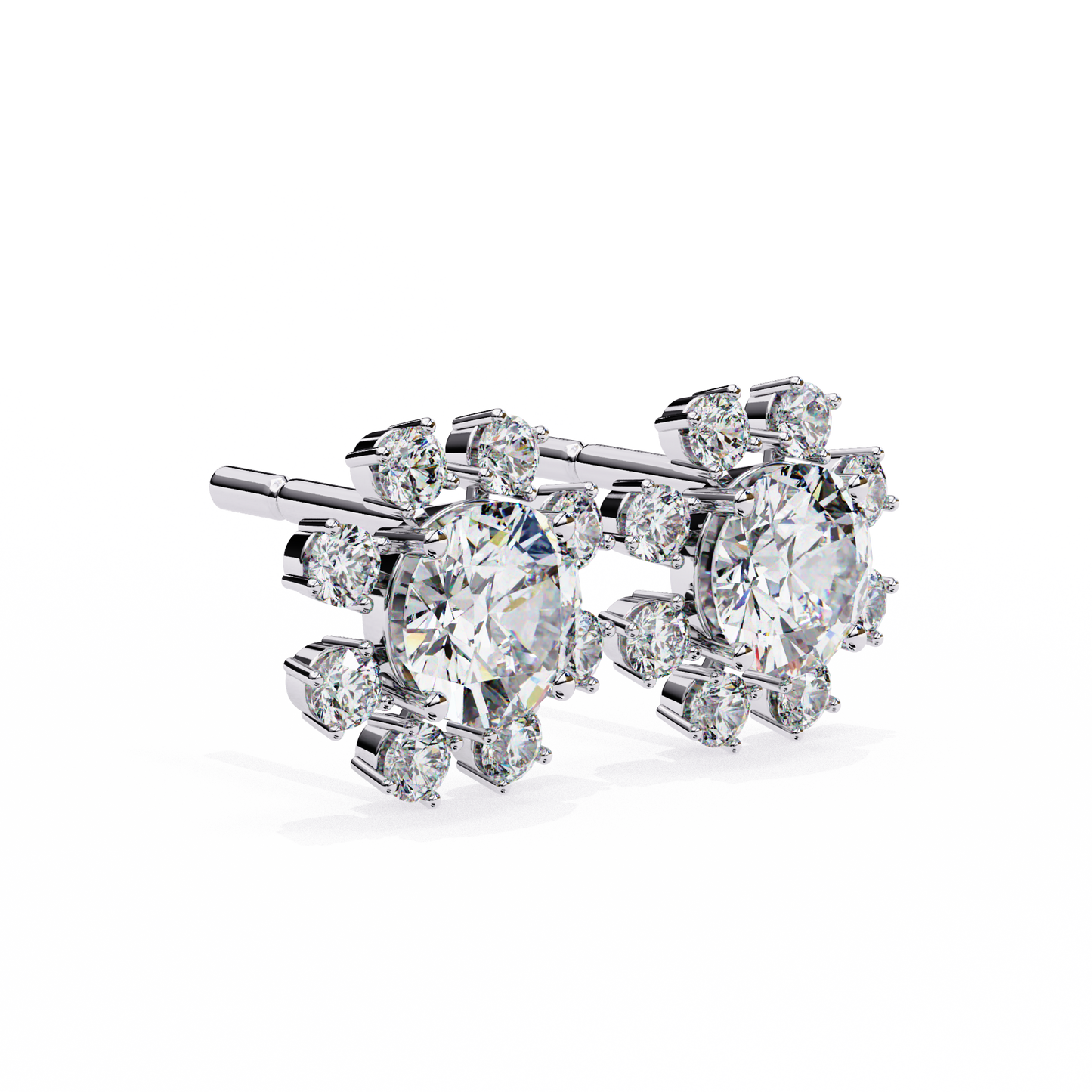 1.22 CTW Round Lab-Grown Diamond Floral Halo Stud Earrings in 14K Gold