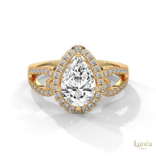 2.35 Ct. Pear Halo Lab Diamond Engagement Ring