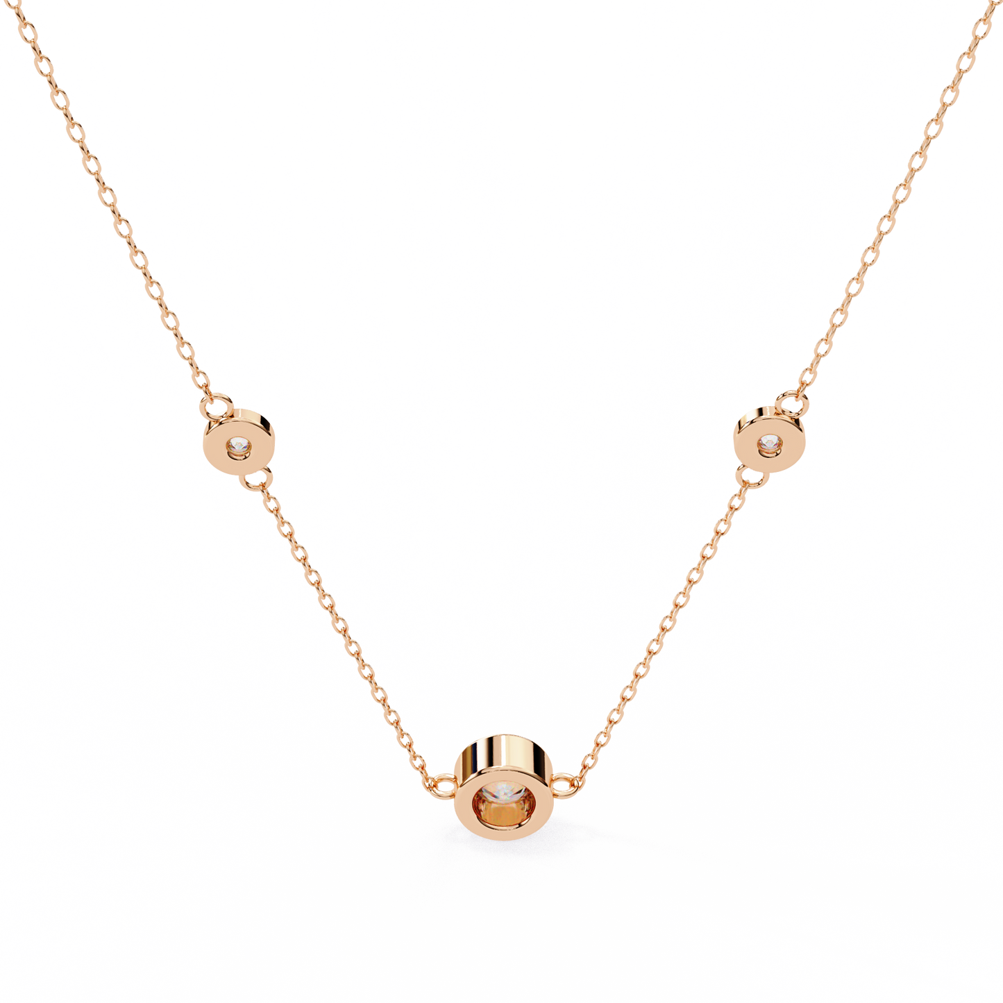 0.10 CTW Three-Station Round Lab-Grown Diamond Bezel Necklace in 14K Gold & Platinum