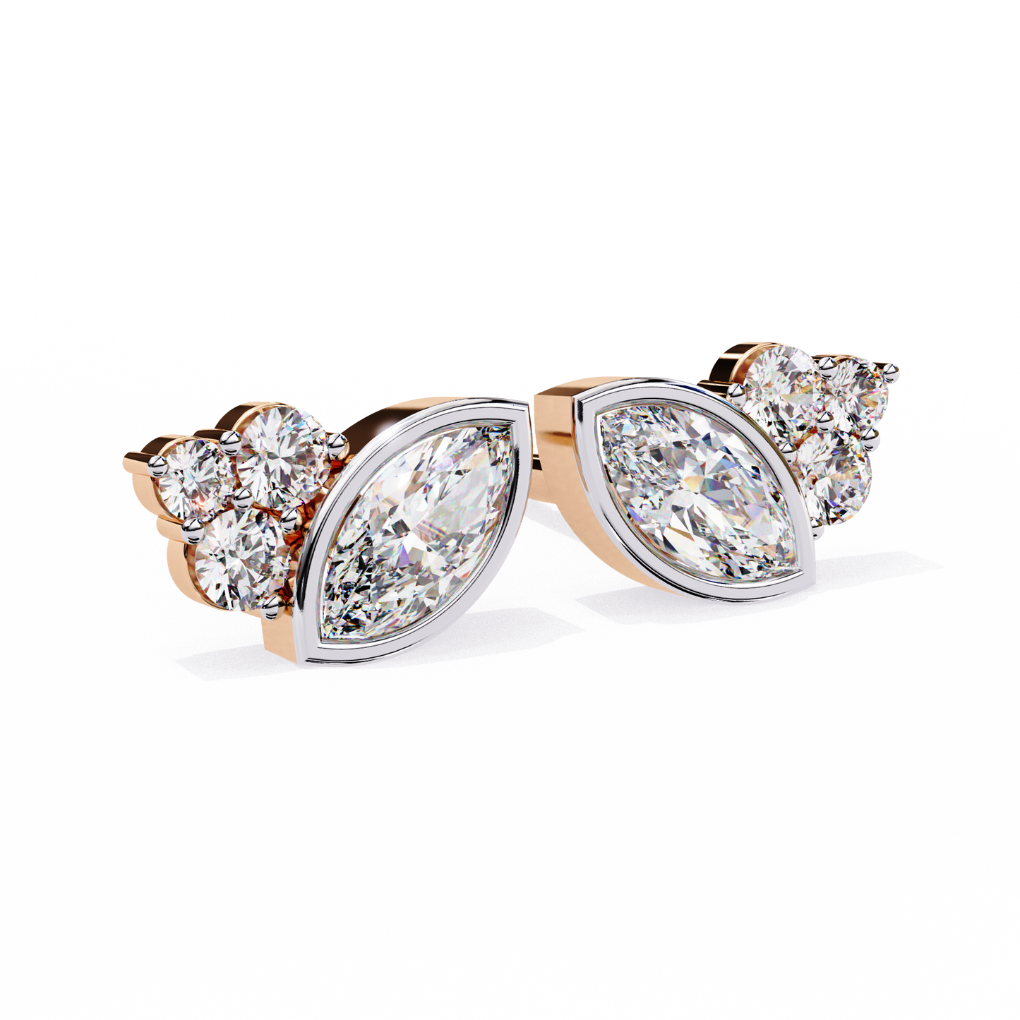 0.47 CTW Marquise & Round Lab-Grown Diamond Cluster Stud Earrings in 14K Gold