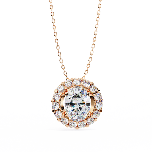 1.00 CTW Oval Halo Lab-Grown Diamond Pendant Necklace in 14K Gold & Platinum