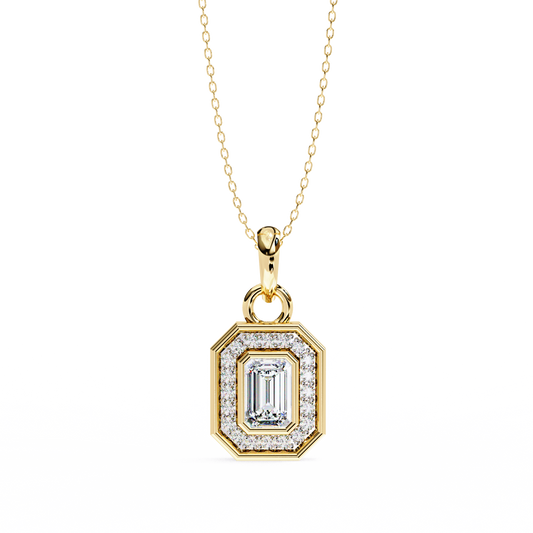 0.90 CTW Emerald-Cut Halo Lab-Grown Diamond Pendant Necklace in 14K Gold & Platinum