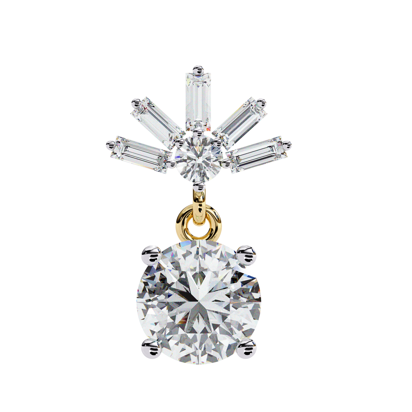 0.86 CTW Round & Baguette Lab-Grown Diamond Sunburst Drop Earrings in 14K Gold
