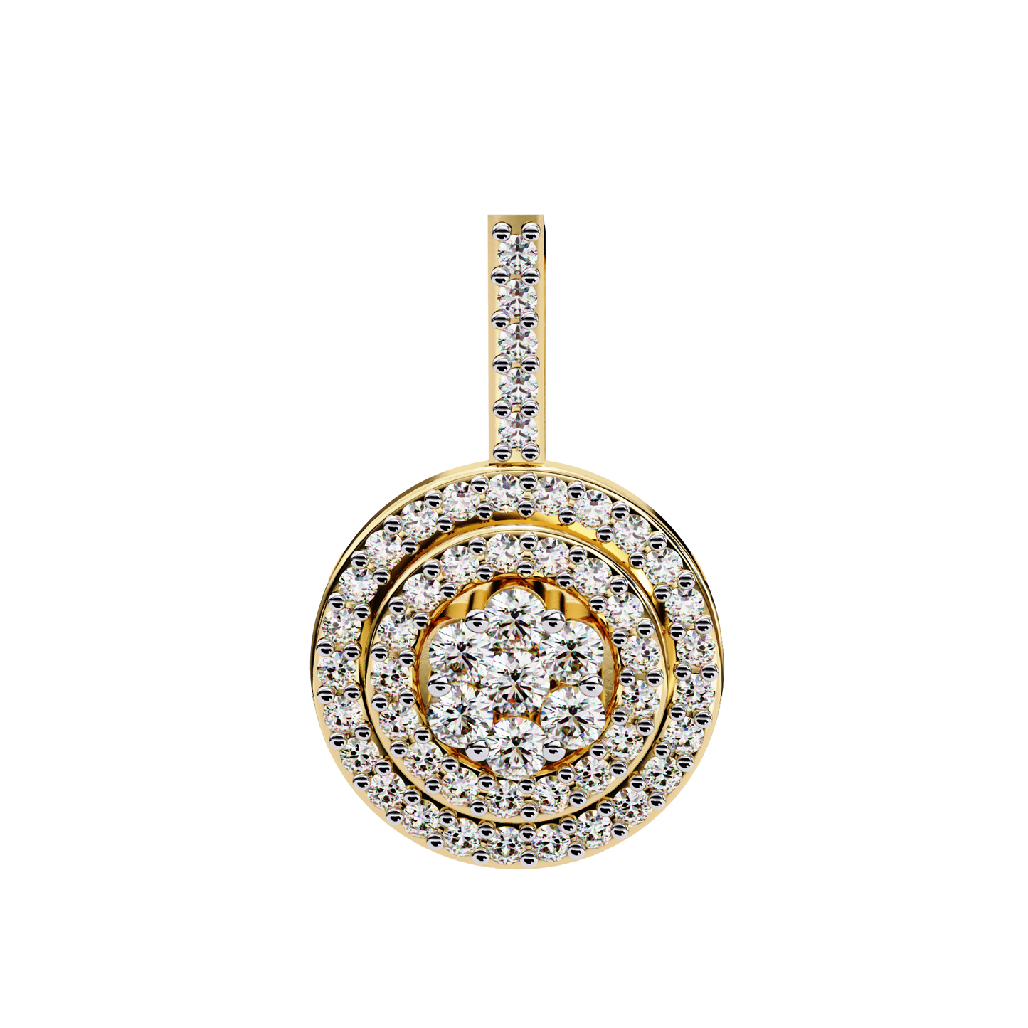 0.10 CTW Concentric Round Lab-Grown Diamond Disc Pendant Necklace in 14K Gold & Platinum
