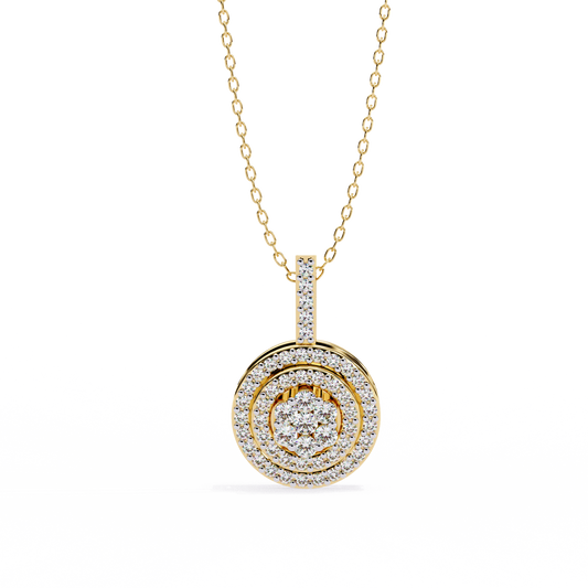 0.10 CTW Concentric Round Lab-Grown Diamond Disc Pendant Necklace in 14K Gold & Platinum