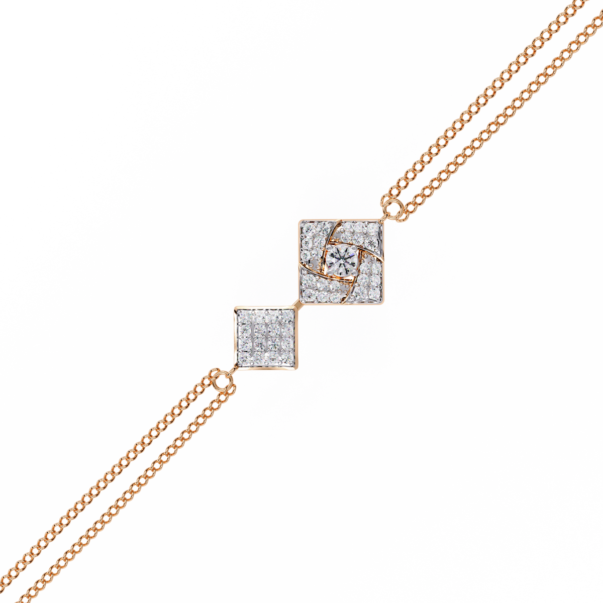 Double-square diamond bracelet in Rose Gold, view 12