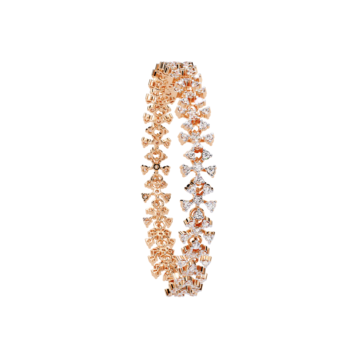 1.6 CTW Round Diamond Floral Tennis Bracelet in Rose Gold view 15 - Lunea Paris