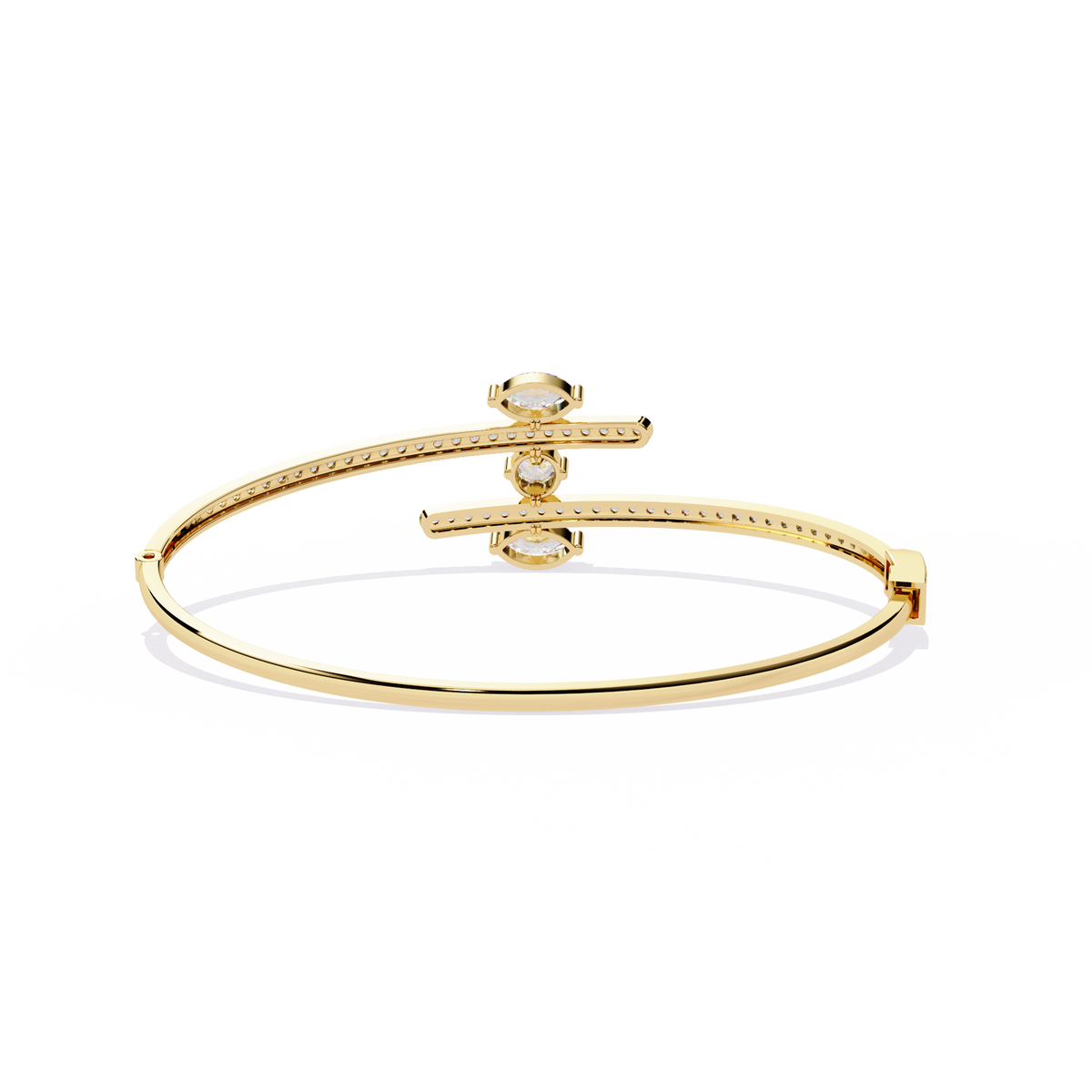 1.6 CTW Mixed Round and Marquise Diamond Bypass Bangle Yellow Gold view 12 – Lunéa Paris