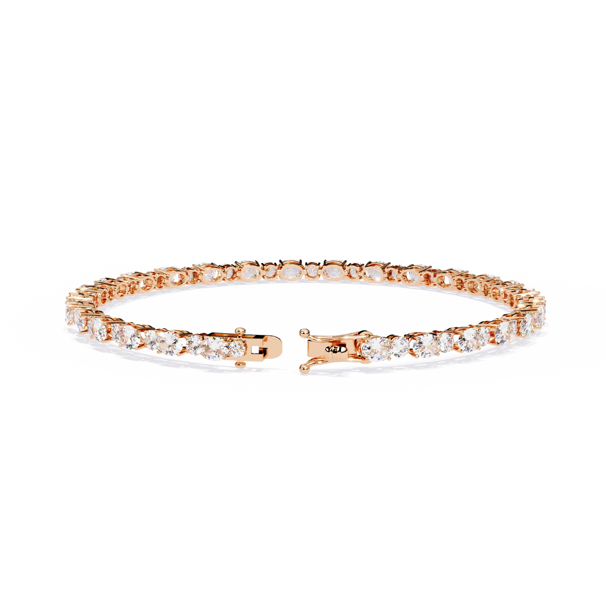 4.6 CTW alternating oval and round lab-grown diamond tennis bracelet in Rose Gold, rear clasp-side view – Lunéa Paris