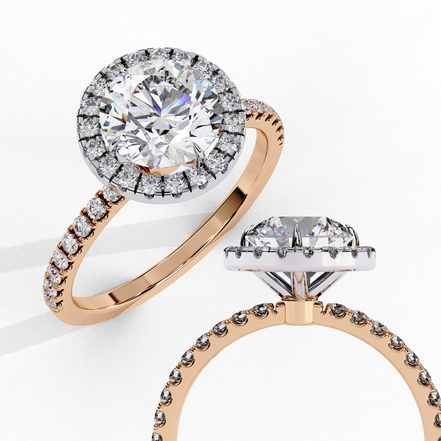 1.87 CTW Round Lab-Grown Diamond Halo Pavé Engagement Ring in 14K White Gold