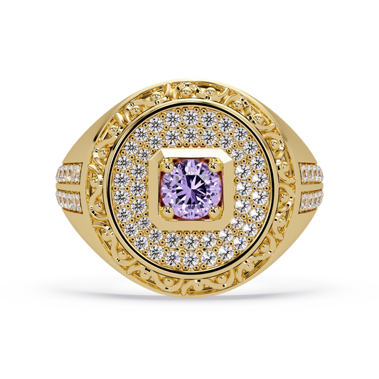 0.8 CTW Signet Men’s Colorstone Ring with Amethyst Purple in Yellow Gold – Lunéa Paris
