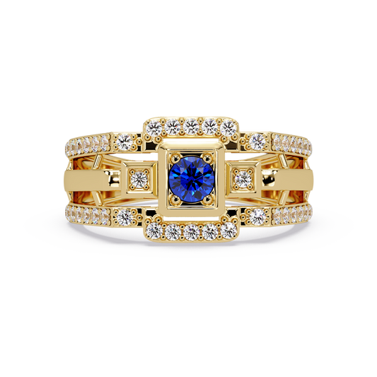 0.5 CTW Geometric Men’s Colorstone Ring with Sapphire Blue in Yellow Gold – Lunéa Paris