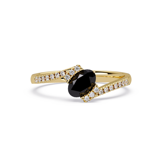 0.4 CTW Oval Bypass Pavé Colorstone Ring with Onyx in 14K Yellow Gold – Lunéa Paris