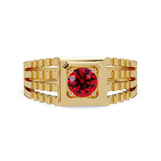 0.5 CTW Round Men’s Colorstone Ring with Ruby Red in Yellow Gold – Lunéa Paris