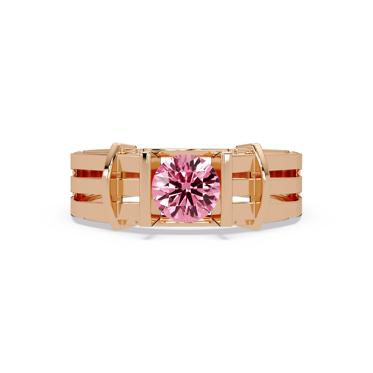 0.8 CTW Round Geometric Split-Rail Men’s Colorstone Ring with Tourmaline Pink in Rose Gold – Lunéa Paris