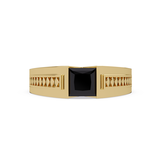 1.4 CTW Princess Ornamental Men’s Colorstone Ring with Onyx in Yellow Gold – Lunéa Paris