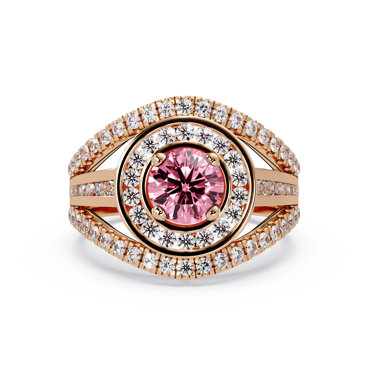 1.5 CTW Round Eye-Shaped Double-Halo Pavé Colorstone Ring TP Rose Gold