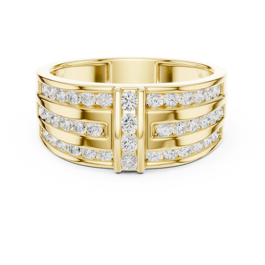 0.75 CTW Multi-Row Round Lab-Grown Diamond Wide Band with Geometric Center Detail in 14K Gold — product image 2
