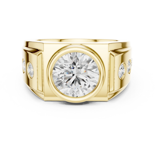 3.66 CTW Round Lab-Grown Diamond Bezel-Set Men’s Statement Ring with Side Diamonds in 14K Gold — product image 2