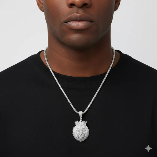 Crowned Lion Diamond Pendant Necklace