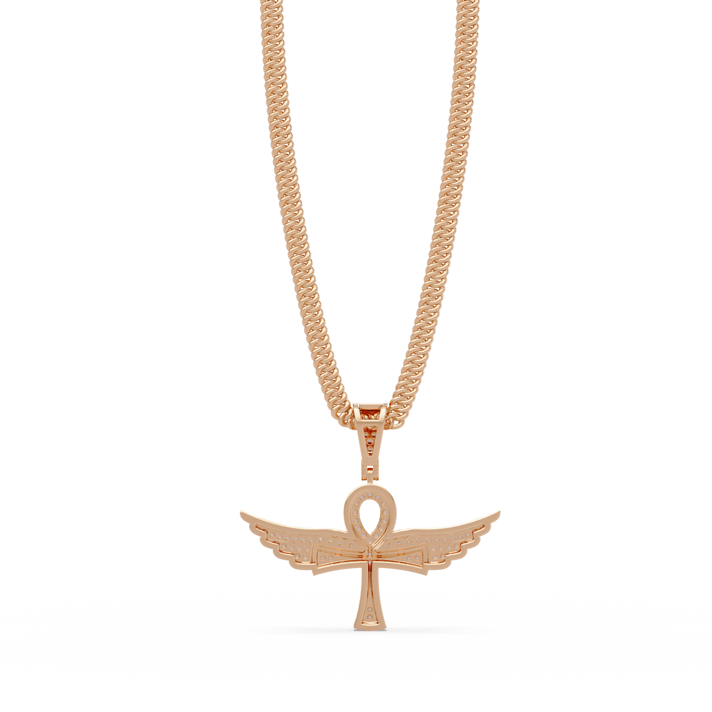 0.66 ct Winged Ankh Diamond Pendant Necklace | 14K Gold |