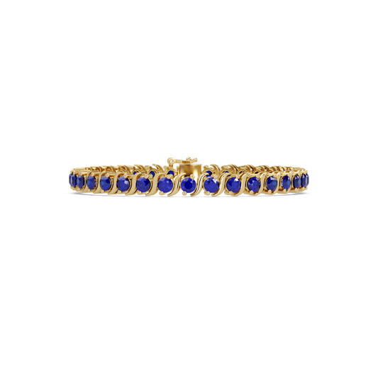 Round sapphire colorstone tennis bracelet in yellow gold