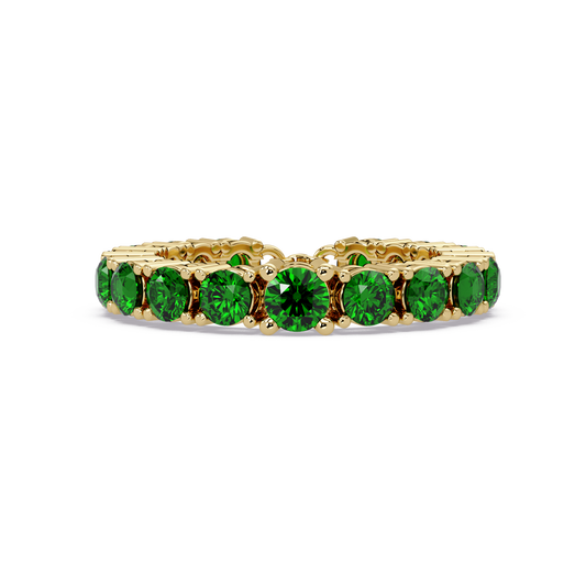 Round emerald green colorstone bangle in yellow gold