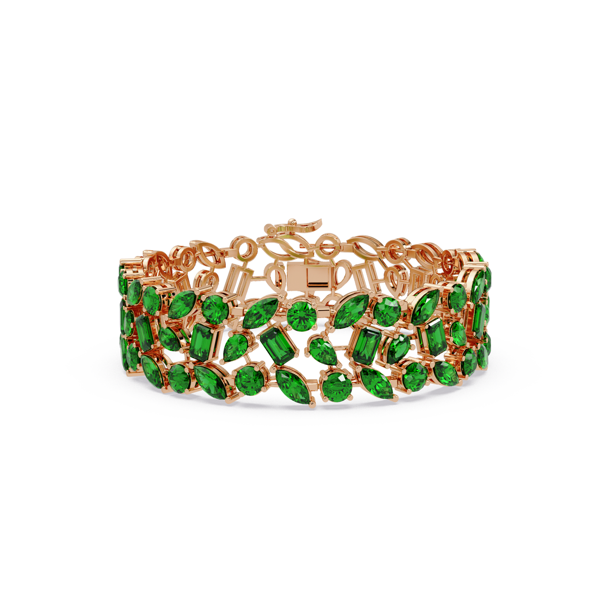 Mixed-shape emerald green colorstone tennis bracelet in rose gold