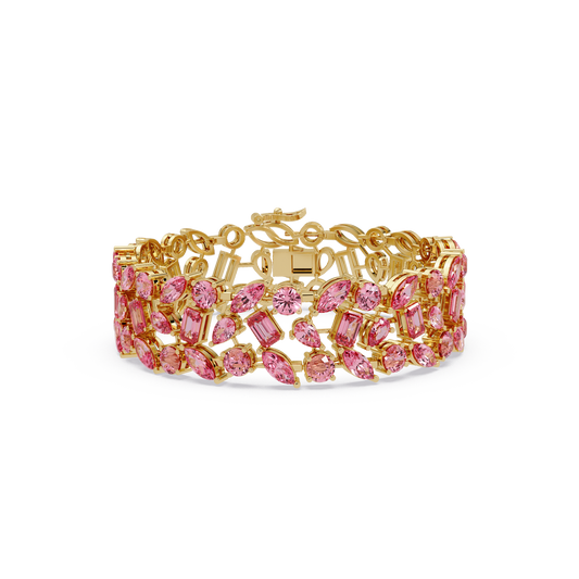 Mixed-shape tourmaline pink colorstone tennis bracelet in yellow gold
