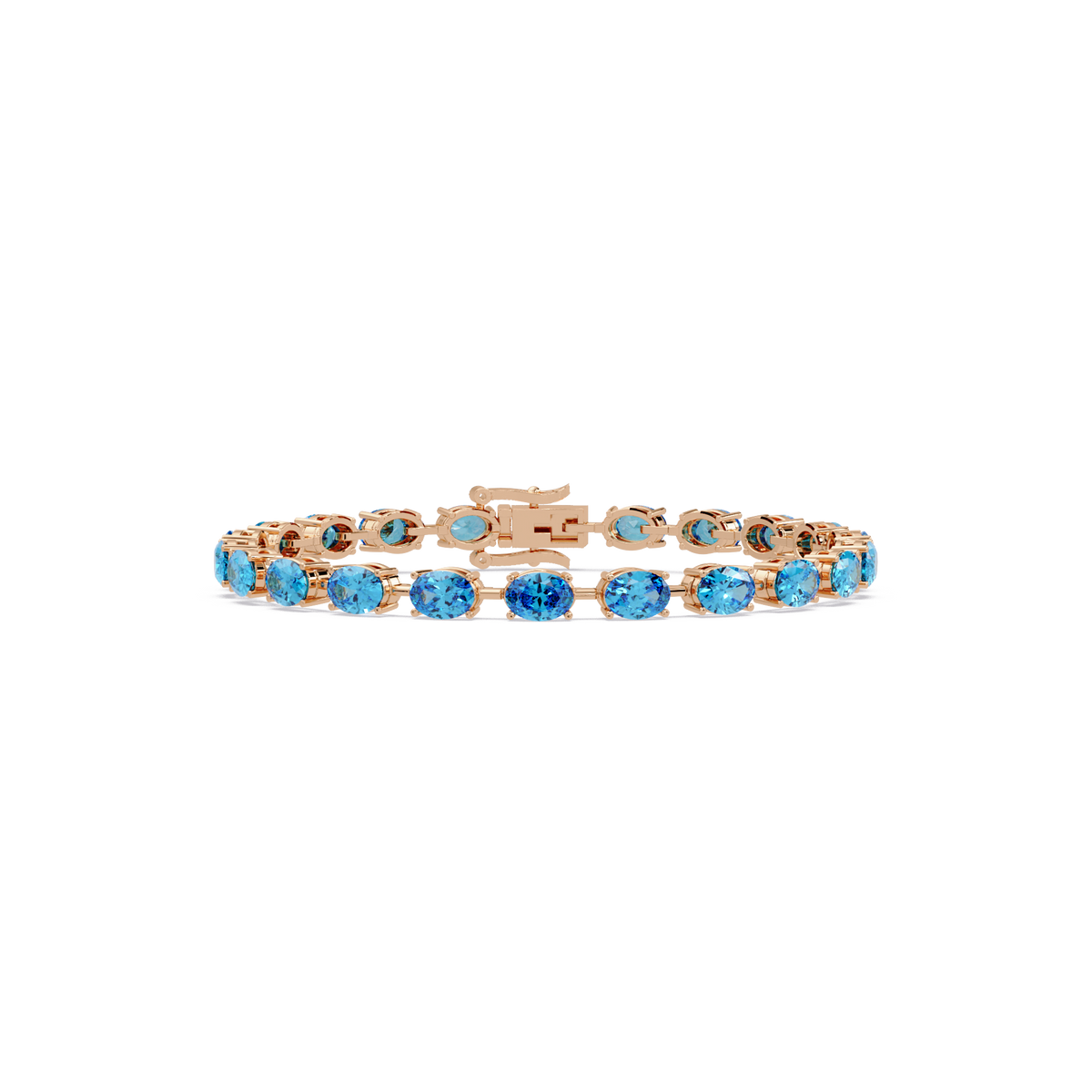 Oval-cut aquamarine blue colorstone tennis bracelet in rose gold