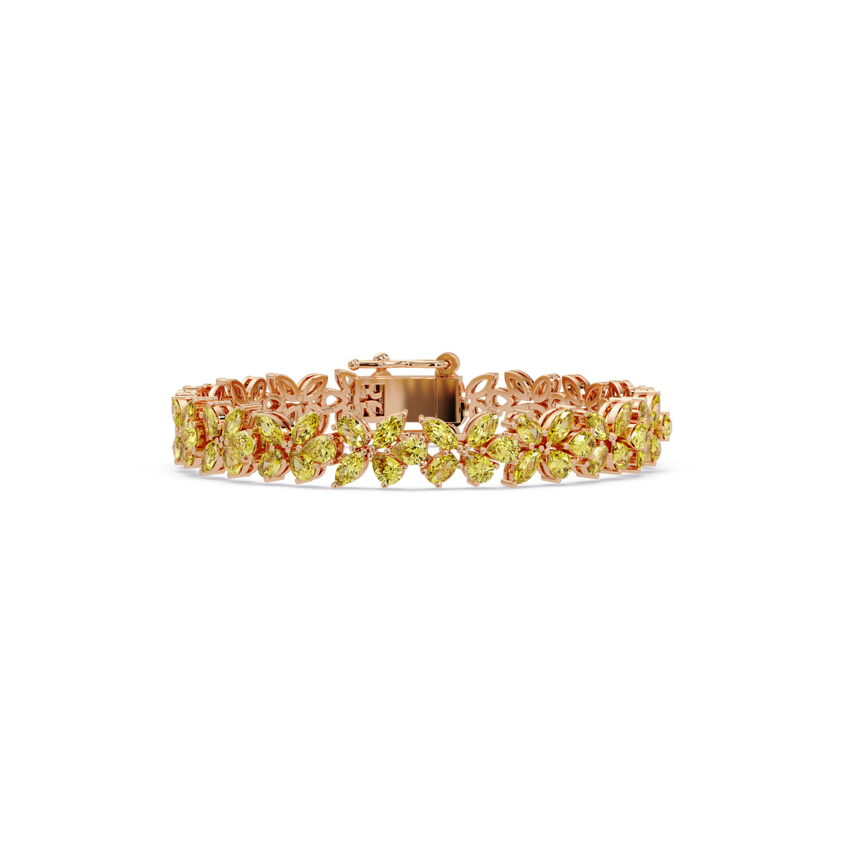 Mixed-shape citrine yellow colorstone tennis bracelet in rose gold