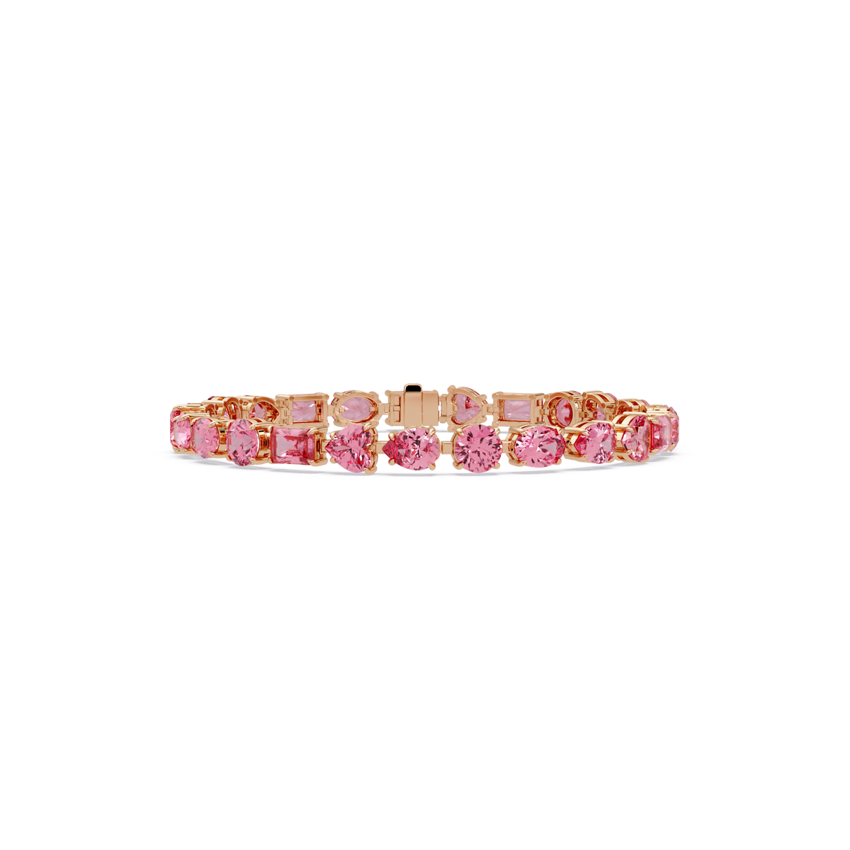 Mixed-shape tourmaline pink colorstone tennis bracelet in rose gold
