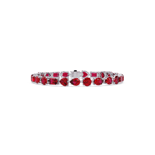 Mixed-shape ruby red colorstone tennis bracelet in white gold