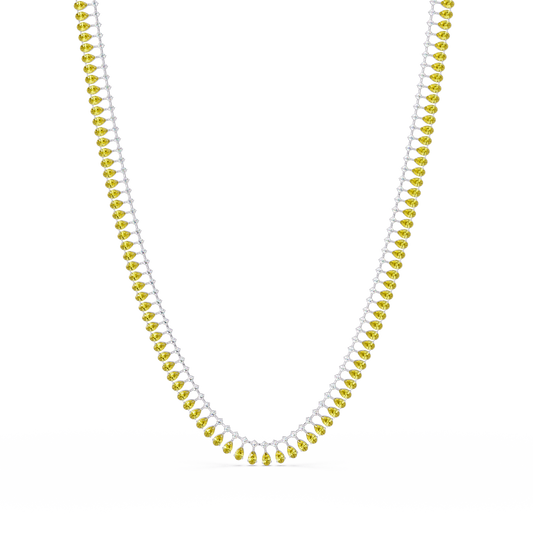 19.4 CTW Pear & Round Colorstone Tennis Necklace – Citrine Yellow – White Gold