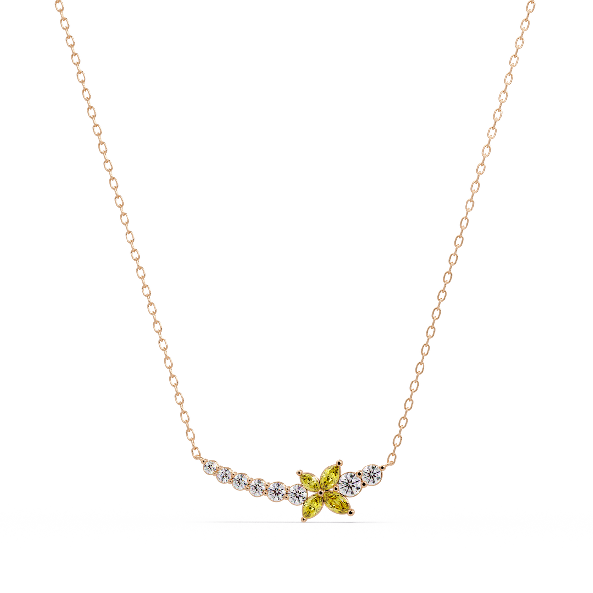 1.7 CTW Round & Marquise Floral Cluster Colorstone Necklace – CAD image 7892