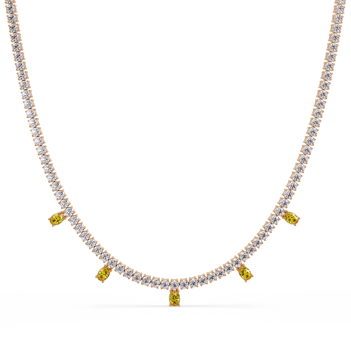 14.2 CTW Round Diamond & Oval Colorstone Drop Tennis Necklace – CAD image 8001