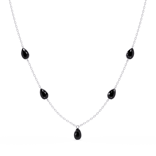 3.7 CTW Pear-Cut Colorstone Station Necklace - White Gold Onyx
