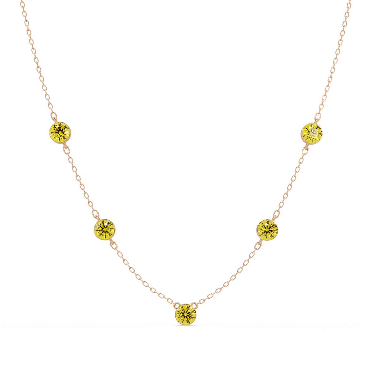 3.7 CTW Round Colorstone Station Necklace - Rose Gold Citrine Yellow