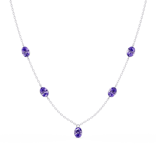 3.7 CTW Oval Colorstone Station Necklace - White Gold Amethyst Purple