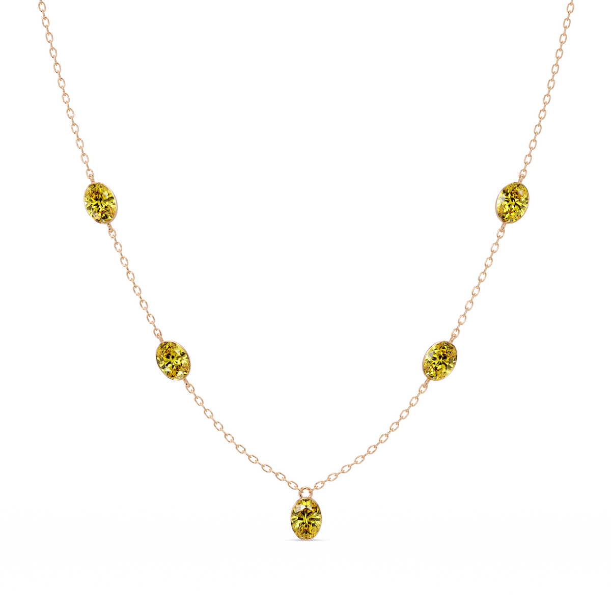 3.7 CTW Oval Colorstone Station Necklace - Rose Gold Citrine Yellow